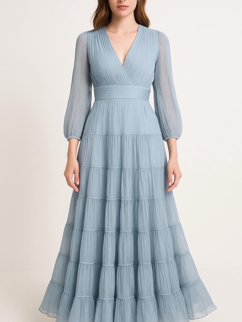 Jardinvue Light Blue Tiered Midi Dress